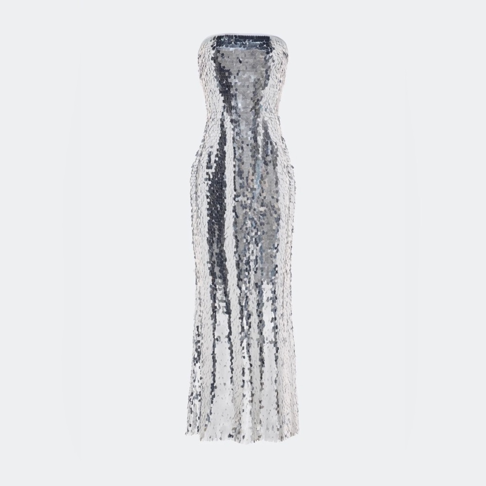 Simon Miller | SCULPTY STRAPLESS SEQUIN DRESS IN SATELLITE SILVER
